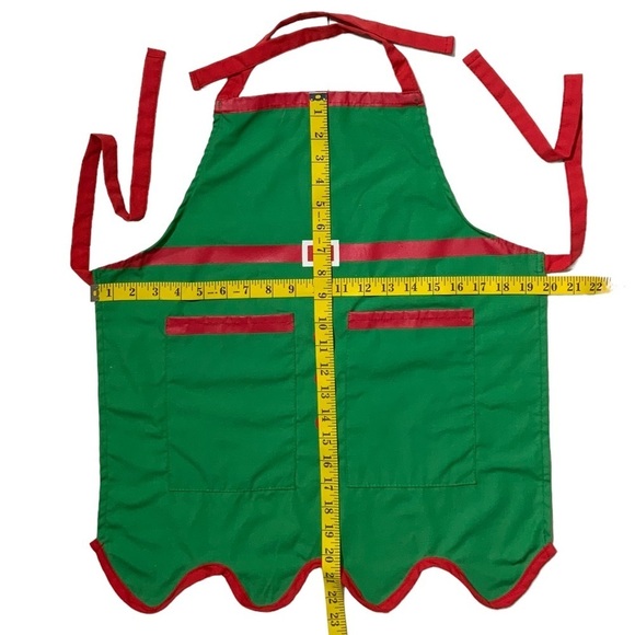 Apron Holiday Christmas Elf Bib Apron Adjustable Ties One Size Kids Green Red - Picture 2 of 11